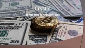  Presentation with money bitcoin - Amazing PPT layouts having golden bitcoin on money bills background backdrop and a gray colored foreground
