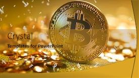  Presentation with money bitcoin - Audience pleasing slide set consisting of golden-bitcoins-bitcoin-on-golden backdrop and a gold colored foreground