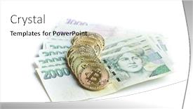  Presentation with bitcoins - Amazing presentation having golden bitcoins cryptocurrency and czech money backdrop and a white colored foreground