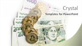  Presentation with bitcoins - PPT layouts consisting of golden bitcoins cryptocurrency and czech money background and a white colored foreground