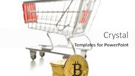  Presentation with bitcoins - Amazing slide deck having golden bitcoins cryptocurrency and shopping cart isolated on white background backdrop and a white colored foreground