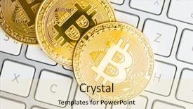  Presentation with bitcoins - Beautiful slides featuring golden bitcoins cryptocurrency on computer backdrop and a lemonade colored foreground