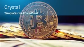  Presentation with bitcoins - Audience pleasing PPT layouts consisting of golden-bitcoins-new-virtual-money backdrop and a ocean colored foreground