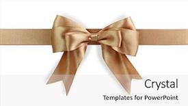  Presentation with white gold - PPT layouts enhanced with golden bow isolated on white background and a light gray colored foreground