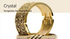  Presentation with golden - Amazing slide set having golden bracelets isolated on white backdrop and a yellow colored foreground