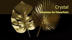  Presentation with tropical flowers - Amazing slide set having golden-branches-and-flowers-gold backdrop and a tawny brown colored foreground