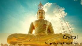  Presentation with sky blue and golden yellow - PPT theme having golden buddha on blue sky background and a gold colored foreground