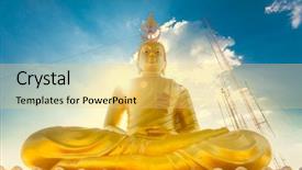  Presentation with sky blue - Beautiful slide set featuring golden buddha on blue sky backdrop and a yellow colored foreground