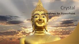  Presentation with buddha - Colorful presentation design enhanced with golden-buddha-statue-on-sunset backdrop and a coral colored foreground