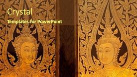  Presentation with golden - PPT theme enhanced with golden-buddhist-door-in-wat background and a tawny brown colored foreground
