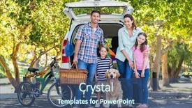  Presentation with golden car - Audience pleasing PPT theme consisting of golden car - happy family getting ready backdrop and a ocean colored foreground