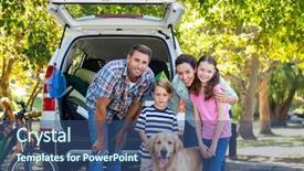  Presentation with road trip signs - PPT layouts consisting of golden car - happy family getting ready background and a ocean colored foreground