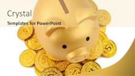  Presentation with piggy bank - PPT theme featuring golden-ceramic-piggy-bank background and a blonde colored foreground