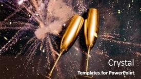  Presentation with fireworks - Colorful presentation theme enhanced with golden-champagne-glasses-and-fireworks backdrop and a tawny brown colored foreground