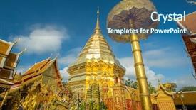  Presentation with chiang mai - Slide set consisting of golden chedi stupa and umbrella background and a ocean colored foreground