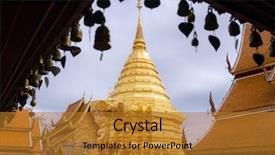  Presentation with chiang mai - Beautiful PPT theme featuring golden chedi stupa and umbrella backdrop and a gold colored foreground