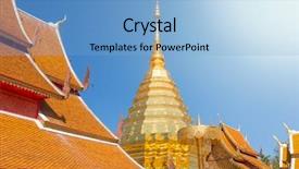  Presentation with mai - Audience pleasing PPT layouts consisting of golden chedi stupa and umbrella backdrop and a light blue colored foreground