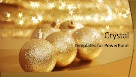  Presentation with golden christmas - Slide deck having golden christmas ball on golden star bokeh background background and a yellow colored foreground