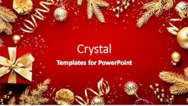  Presentation with golden christmas - Beautiful PPT theme featuring golden-christmas-balls-and-fir backdrop and a black colored foreground