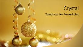  Presentation with christmas black - PPT theme having golden christmas balls background and a yellow colored foreground