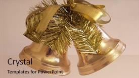  Presentation with golden christmas - PPT theme with golden christmas bells background and a coral colored foreground
