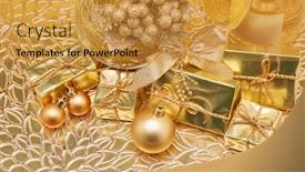  Presentation with champagne gold - Audience pleasing slide deck consisting of golden-christmas-ornaments-gift-boxes backdrop and a gold colored foreground