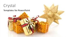  Presentation with golden christmas - PPT theme consisting of golden christmas presents with star isolated over white background and a white colored foreground