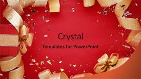  Presentation with scroll - Presentation theme consisting of golden christmas ribbon on red background and a  colored foreground