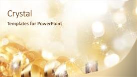  Presentation with golden christmas trumpet and red - Colorful PPT layouts enhanced with golden christmas ribbon backdrop and a cream colored foreground