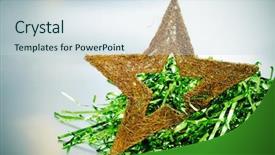  Presentation with green star - PPT layouts consisting of golden christmas star and green tinsel on a degraded background background and a lemonade colored foreground