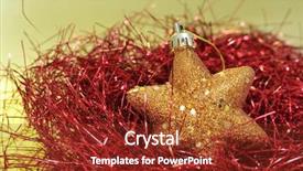  Presentation with star red - Colorful PPT theme enhanced with golden christmas star with red tinsel on a golden background backdrop and a tawny brown colored foreground