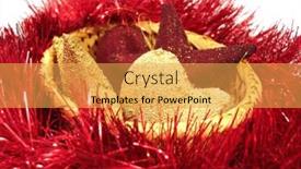  Presentation with red stars - Theme enhanced with golden christmas stars and hearts on a basket with red garland background and a yellow colored foreground