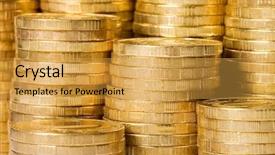  Presentation with golden - Presentation having old penny - golden coins close up background background and a yellow colored foreground