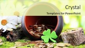  Presentation with gold coins and jewelry - Audience pleasing presentation design consisting of golden coins falling backdrop and a blonde colored foreground