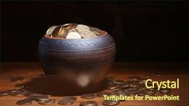  Presentation with ceramic - PPT theme consisting of golden coins in ceramic pot background and a tawny brown colored foreground