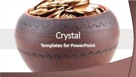  Presentation with gold coins and jewelry - Cool new PPT theme with golden coins in ceramic pot backdrop and a violet colored foreground