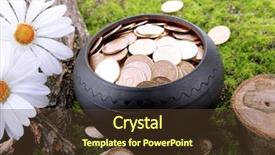  Presentation with ceramic - Presentation with golden coins in ceramic pot background and a tawny brown colored foreground