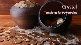  Presentation with ceramic - Slide set consisting of golden coins in ceramic pots background and a wine colored foreground