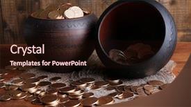  Presentation with ceramic - Amazing PPT layouts having golden coins in ceramic pots backdrop and a wine colored foreground