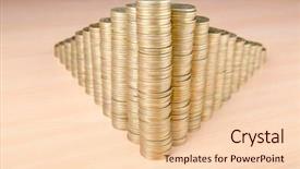  Presentation with stacks of rupee coins - Theme enhanced with golden coins in high stacks background and a  colored foreground