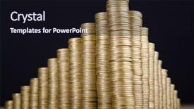 Presentation with golden revetment wall putty high - Colorful PPT layouts enhanced with golden coins in high stacks backdrop and a wine colored foreground