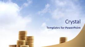  Presentation with silver - PPT theme enhanced with golden coins isolated on white background and a sky blue colored foreground