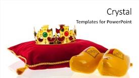  Presentation with crown - Cool new slides with food beverage - dining businessmen businesswomen cafe relax backdrop and a coral colored foreground.