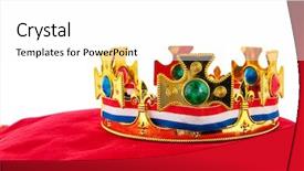  Presentation with red and gold - Audience pleasing PPT theme consisting of golden crown on red velvet backdrop and a white colored foreground