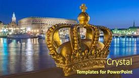  Presentation with crown - PPT layouts having golden crown on skeppsholmen bridge with illuminated stockholm old city background and a tawny brown colored foreground