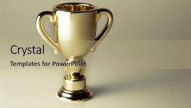  Presentation with golden trophy cup - PPT theme enhanced with golden cup award - real object background and a coral colored foreground