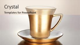  Presentation with champion golden trophy cup - Cool new slide set with golden cup of coffee isolated backdrop and a lemonade colored foreground