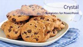  Presentation with chocolate chip cookies - PPT layouts consisting of golden decade - plate of chocolate chip cookies background and a sky blue colored foreground