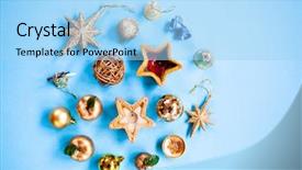  Presentation with golden light - Audience pleasing presentation theme consisting of golden decorations forming a circle backdrop and a light blue colored foreground