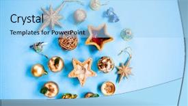  Presentation with golden christmas - PPT layouts consisting of golden decorations forming a circle background and a light blue colored foreground